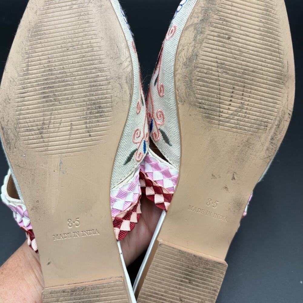 Haute Hippie Embroidered Floral & Paisley Mule Slides Woven Strap Size 8.5 Boho - Picture 9 of 11